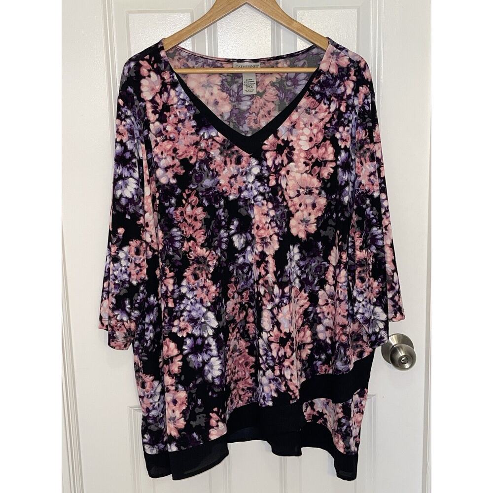 Catherines Women's Tunic Blouse Short Sleeve V-neck Petite Plus 3XWP (26/28WP)